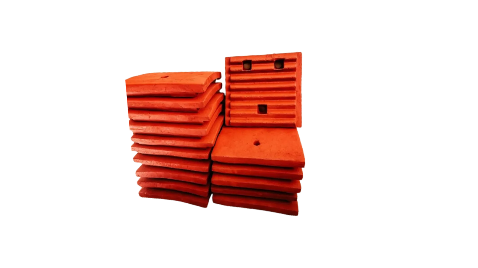 Manganese steel top liner jaw plates for a coal crusher, stacked